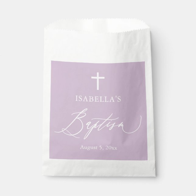 Dusty Purple White Cross Girl Baptism Favour Bags (Front)