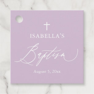 Dusty Purple White Cross Girl Baptism Favour Tag