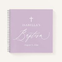 Dusty Purple White Cross Girl Baptism Guest Book