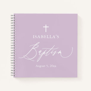 Dusty Purple White Cross Girl Baptism Guest Book