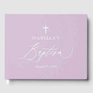 Dusty Purple White Cross Girl Baptism Guest Book