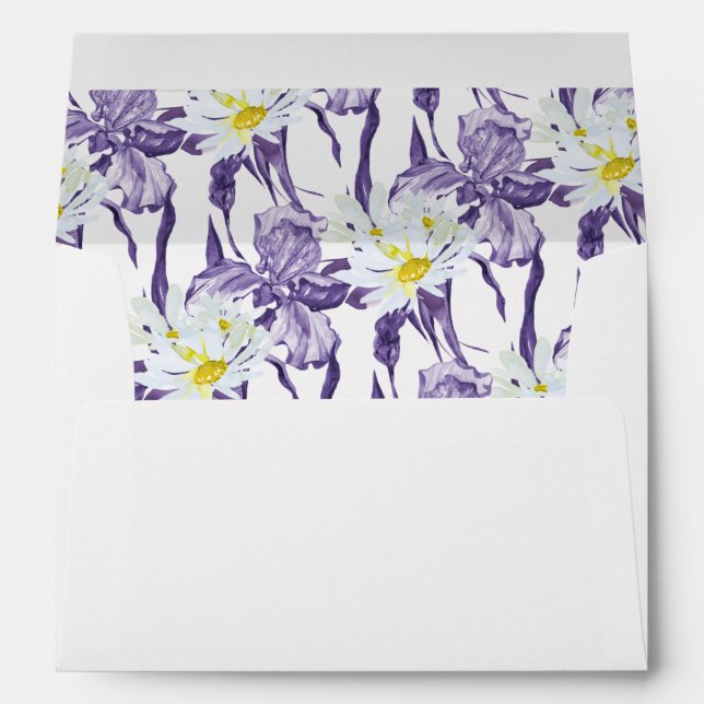 Dusty Purple White Daisy Botanical Watercolor Envelope (Back (Bottom))