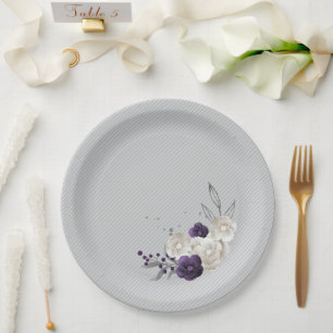 dusty purple white flowers botanical paper plate