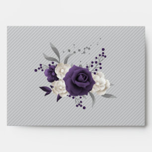 Dusty purple white flowers grey wedding  envelope