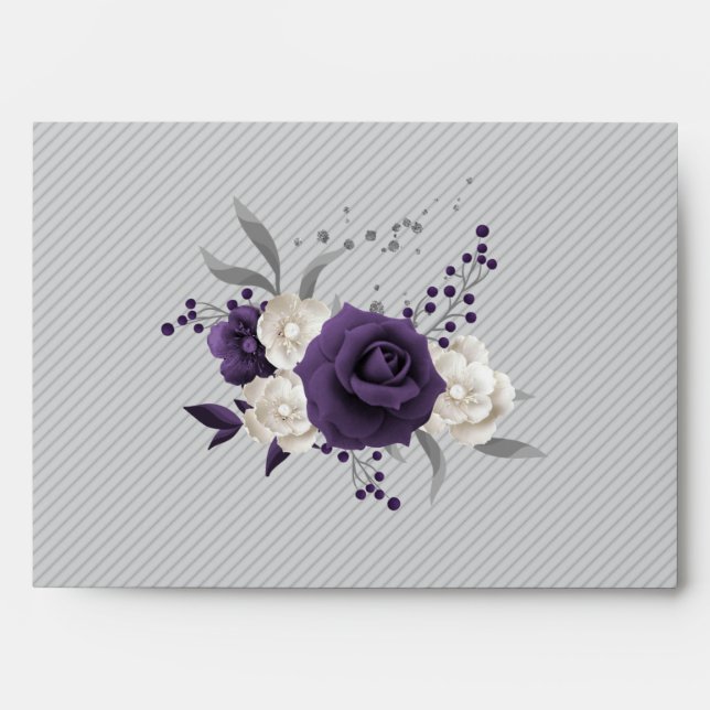 Dusty purple white flowers grey wedding  envelope (Front)