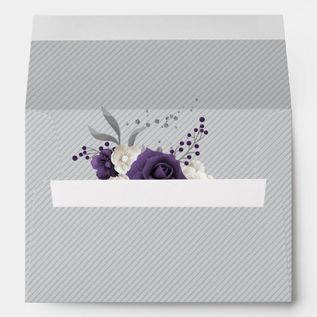 dusty purple white flowers grey wedding  envelope (Back (Bottom))