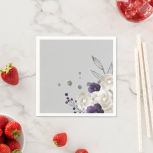 dusty purple white flowers grey wedding napkin