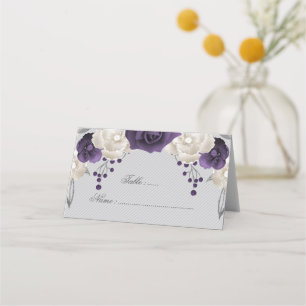dusty purple & white flowers place card