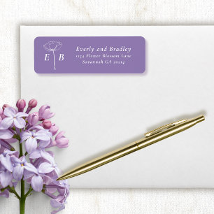 Dusty Purple White Monogram Floral Accent Address