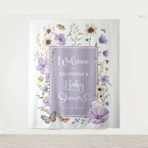 Dusty Purple Wildflower Baby Shower Welcome Tapestry