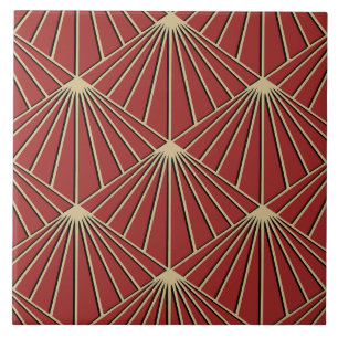 Dusty Red Art Deco Fan Pattern Diamond Tile