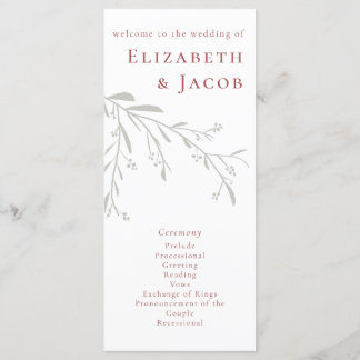Dusty Red Leaves and Berries Wedding Program