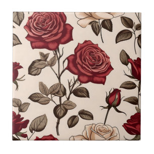 Dusty Red Rose Pattern Tile