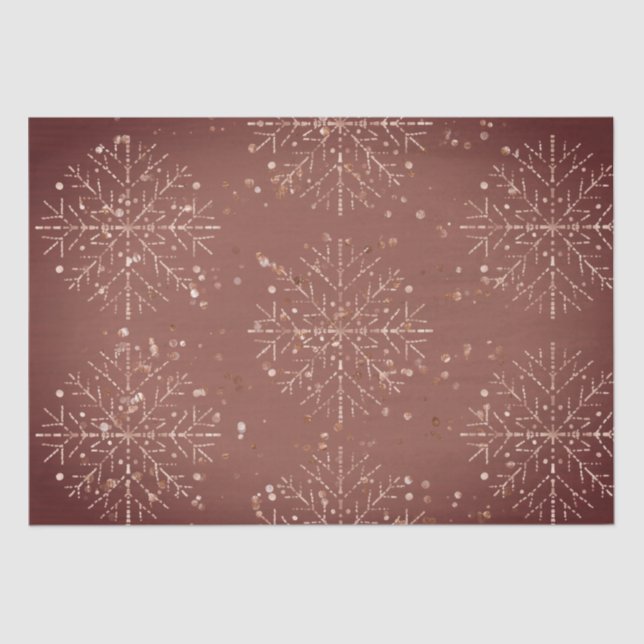 Dusty Red Snowflakes Christmas Tissue Paper (Front)