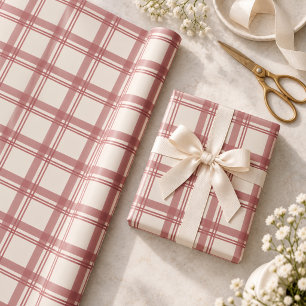 Dusty Red Tartan Plaid Christmas Wrapping Paper