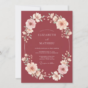 Dusty Red Wreath Wedding Invitation