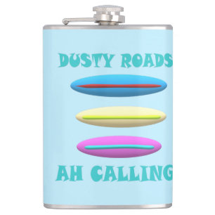 Dusty Road design pale blue with words Hip Flask