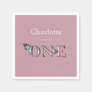Dusty Rose 1st Birthday One with Butterflies Napkin
