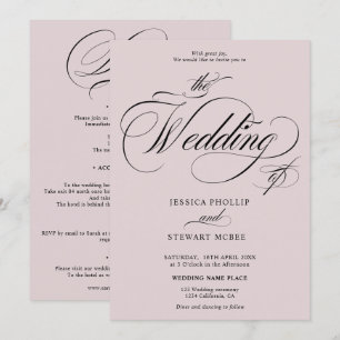 Dusty rose all in one calligraphy wedding invitation