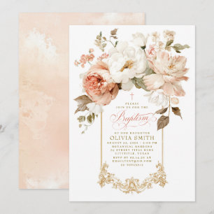 Dusty Rose and Beige Earthy Botanical Baptism Invitation