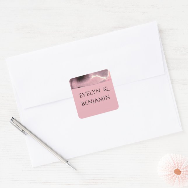 Dusty Rose and Black Modern  Square Sticker (Envelope)