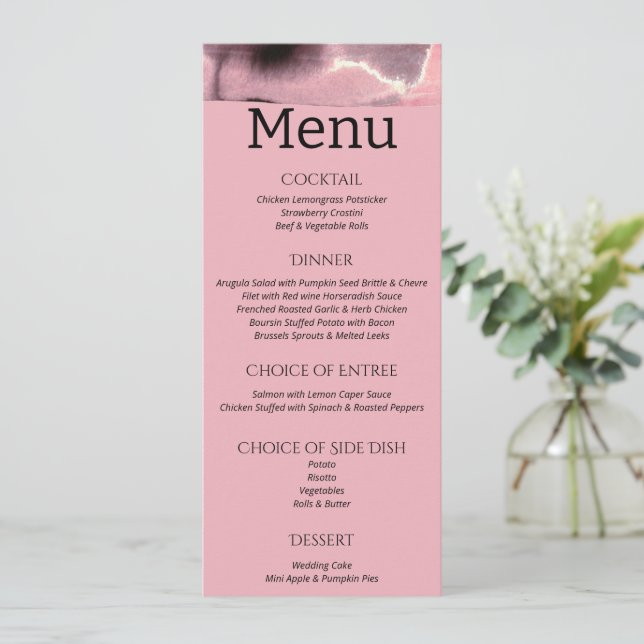 Dusty Rose and Black Modern Wedding   Menu (Standing Front)