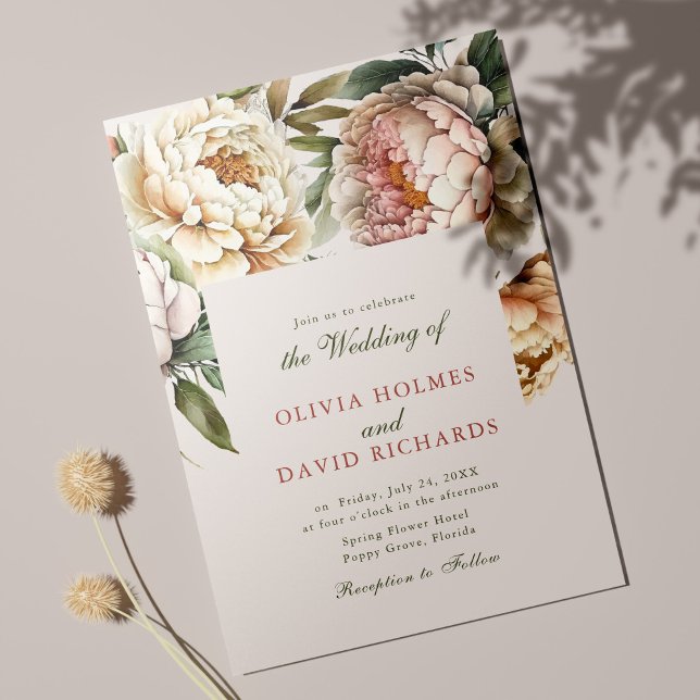 Dusty Rose and Blush Pink Peony Wedding Invitation (Creator Uploaded)