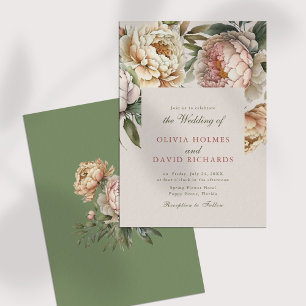 Dusty Rose and Blush Pink Peony Wedding Invitation