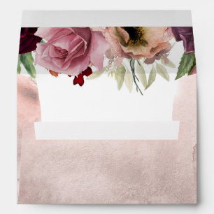 Dusty Rose and Burgundy Vintage Floral Wedding Envelope