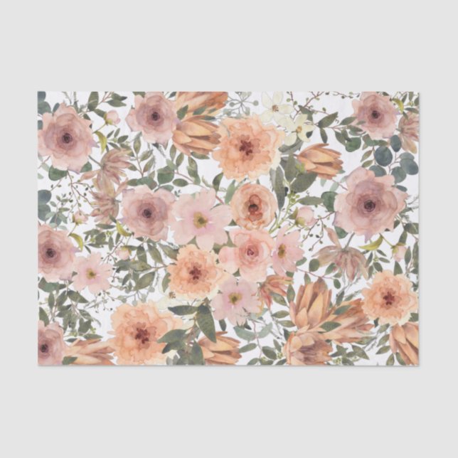 Dusty Rose and Burnt Orange Floral Tissue Paper (Front)