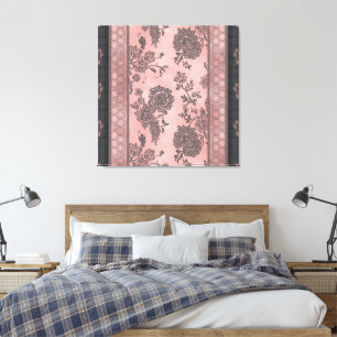 Dusty Rose and Charcoal Black Damask Canvas Print
