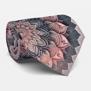 Dusty Rose and Charcoal Floral Mandala Necktie
