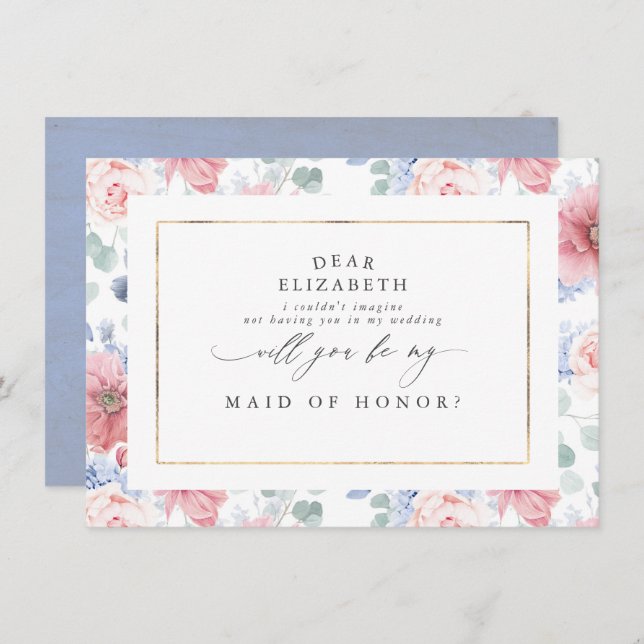 Dusty Rose and Dusty Blue Bridesmaid Proposal Invitation (Front/Back)