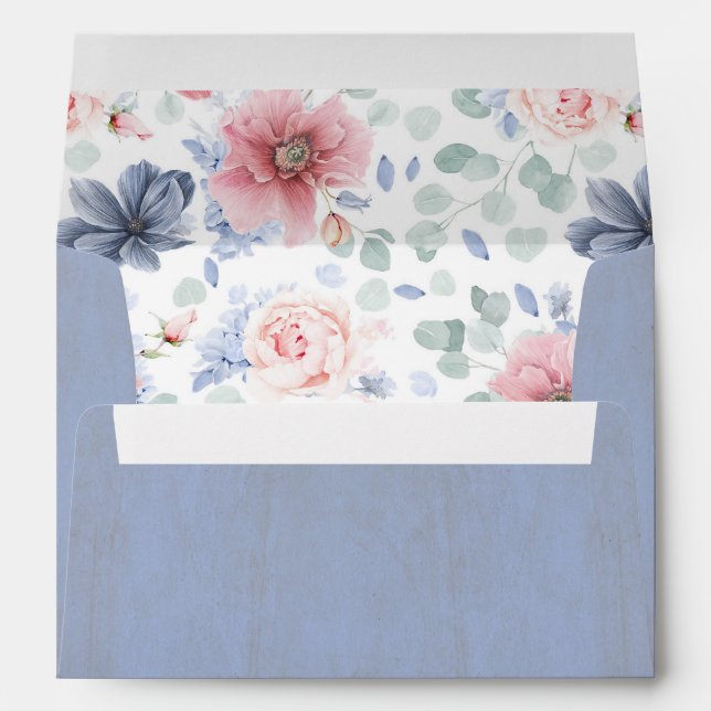 Dusty Rose and Dusty Blue Floral Botanical Envelope (Back (Bottom))