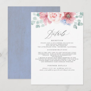Dusty Rose and Dusty Blue Floral Wedding Details Enclosure Card