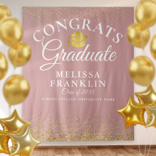Dusty Rose And Gold Graduation Photo Backdrop Tapestry