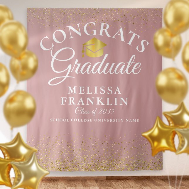 Dusty Rose And Gold Graduation Photo Backdrop Tapestry (Creator Uploaded)