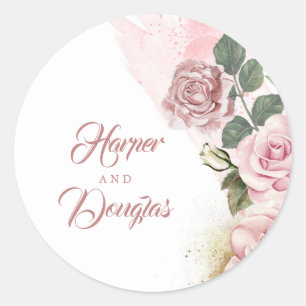 Dusty Rose and Gold Vintage Wedding Floral Classic Round Sticker