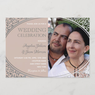 Dusty Rose and Grey Floral Lace Wedding Photo Invitation