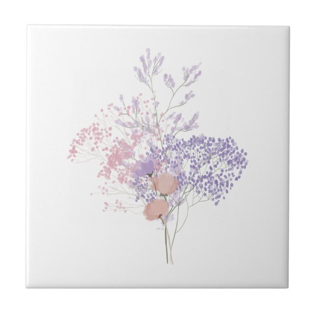 Dusty Rose and Lavender Delicate Wildflower  Tile (Front)