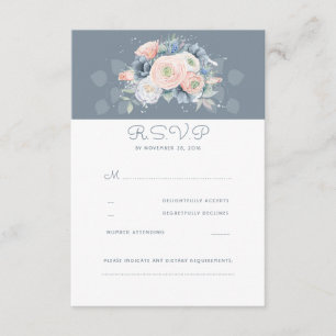 Dusty Rose and Pale Blue Floral Wedding RSVP Card