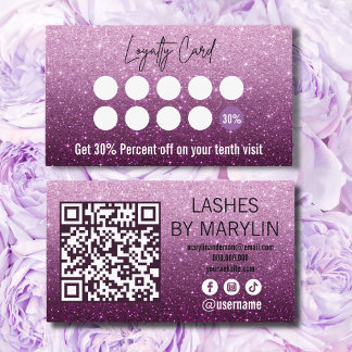 Dusty Rose and Plum Ombre Glitter Lash Technician Loyalty Card