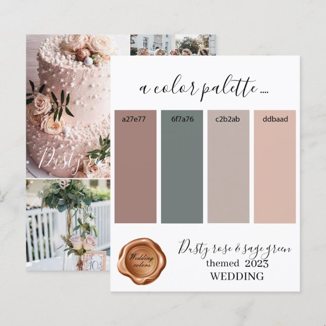 Dusty rose and sage green Wedding colours Palette  (Front/Back)