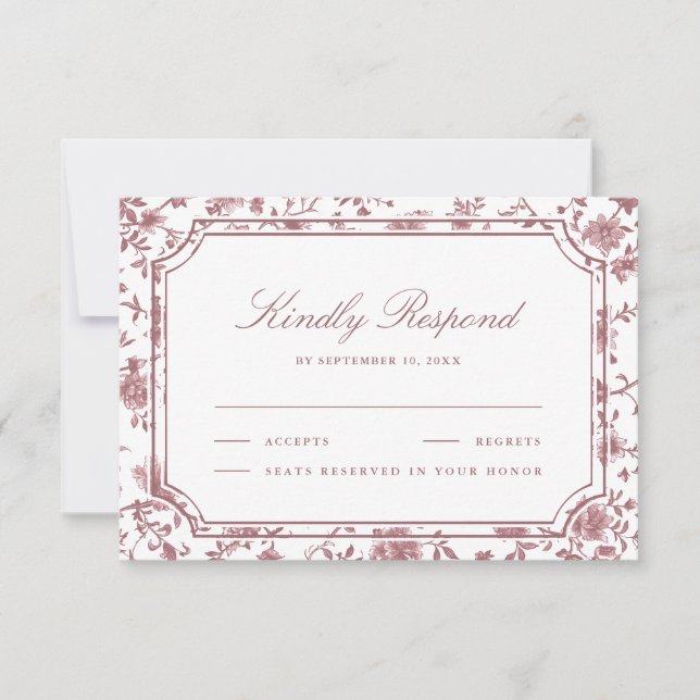 Dusty Rose and White Chinoiserie Wedding RSVP Card (Front)