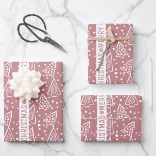Dusty rose and white Christmas trees holiday Wrapping Paper Sheet