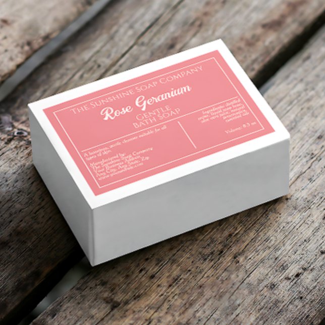 Dusty rose and white waterproof soap product label (Creator Uploaded)