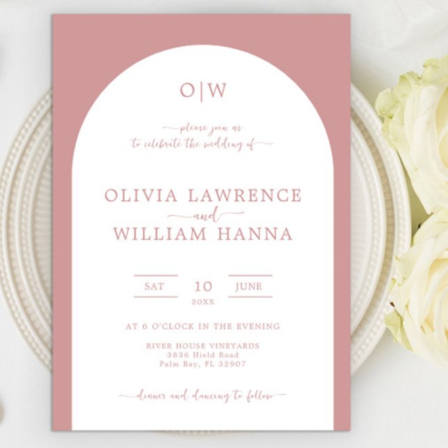 Dusty Rose Arch Wedding Invitation Modern Script (Creator Uploaded)