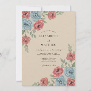 Dusty Rose Artistic Rustic Wedding Invitation