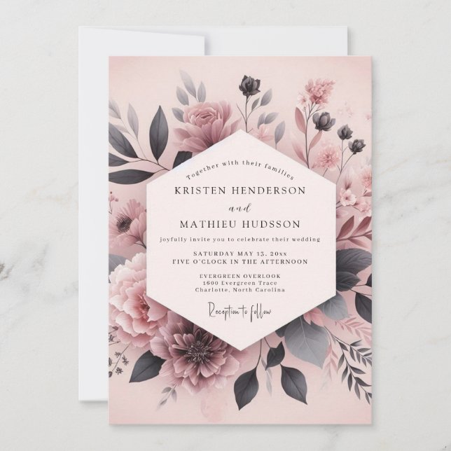 Dusty Rose Ash Bloom Wedding Invitation (Front)