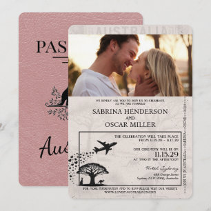 Dusty Rose Australia Passport Wedding Invitation